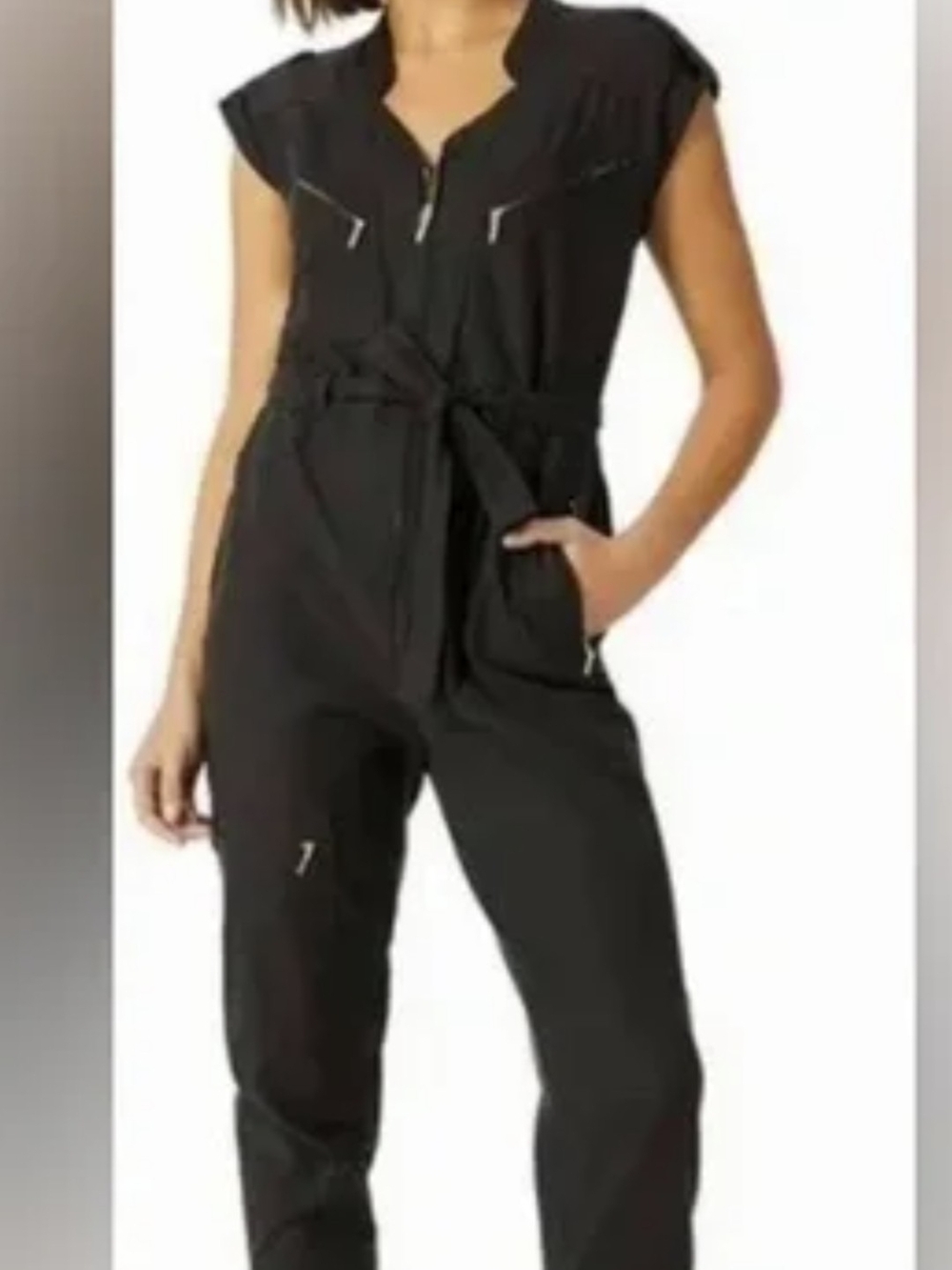 Anthropologie Black Sleeveless Utility Jumpsuit with Tie Waist